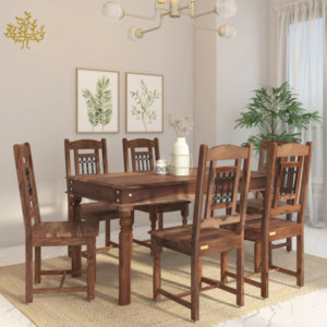 Lumber Park™ Teak Wood 6 Seater Dining Set In Rustic Teak Finish