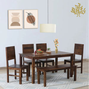 Lumber Park™ Teak Wood 6 Seater Dining Set In Provincial Teak Finish with Bench