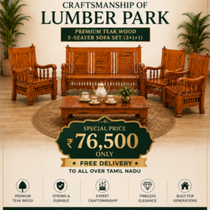 Lumber Park Premium Teak Wood 5-Seater Sofa Set (3+1+1)